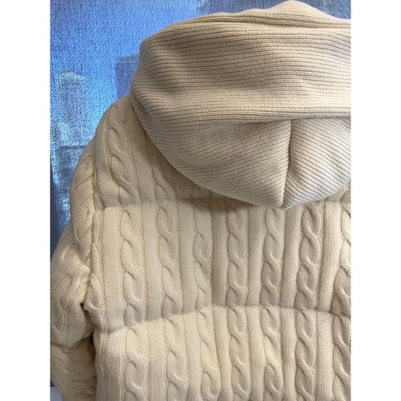 Miu Miu Womens Ivory Cable Knit Puffer Jacket With Hood & Full-Zip Closure - Picture 8 of 16
